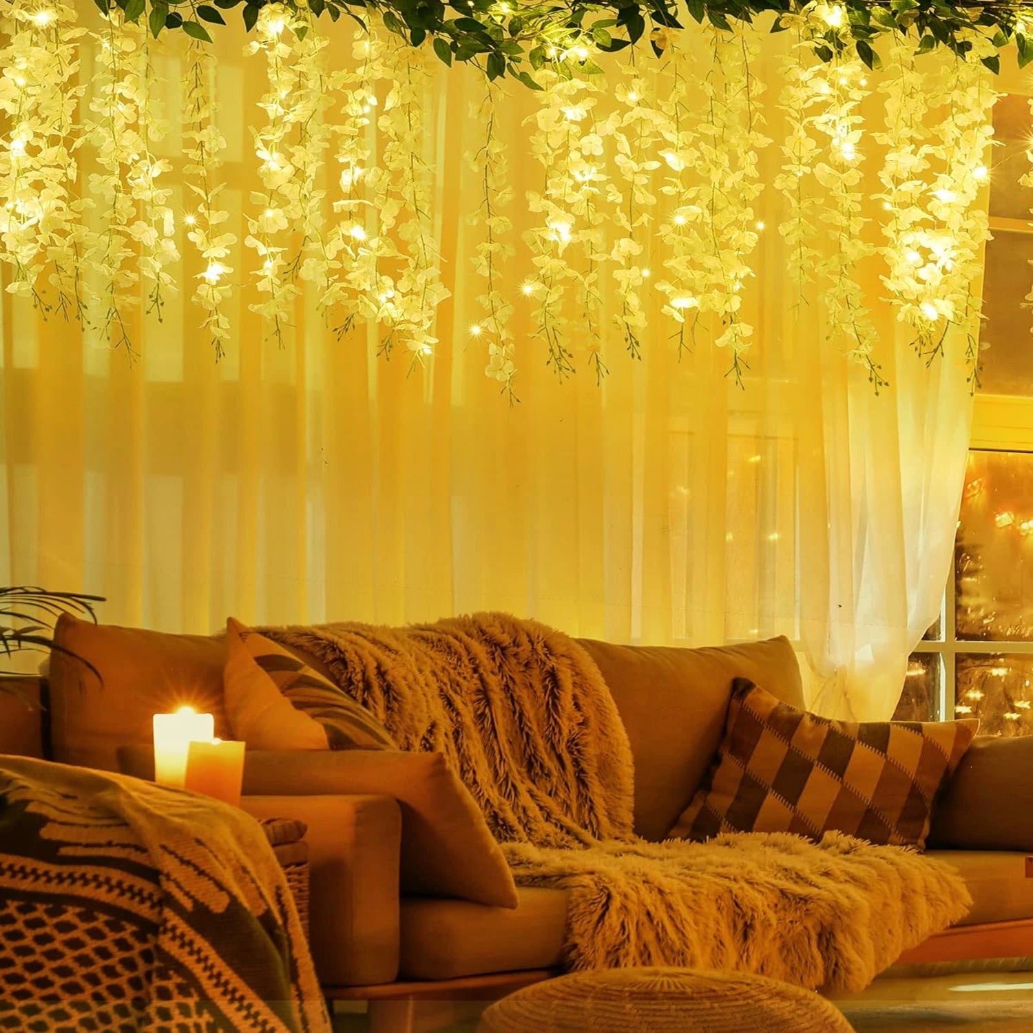 2 Meter LED light Artificial Leaf Flowers