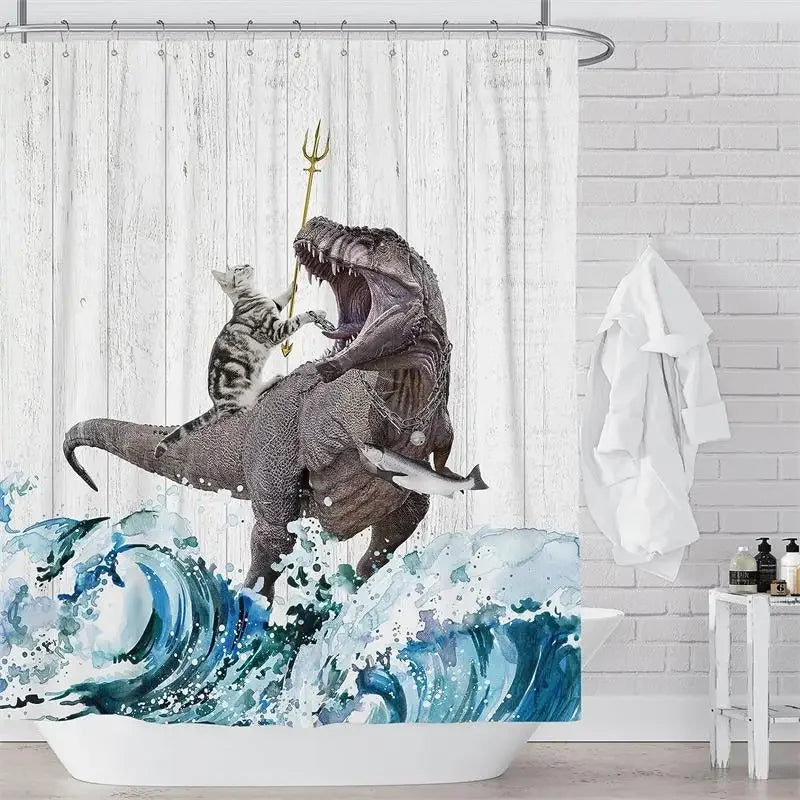Cat Dinosaur Shower Curtain