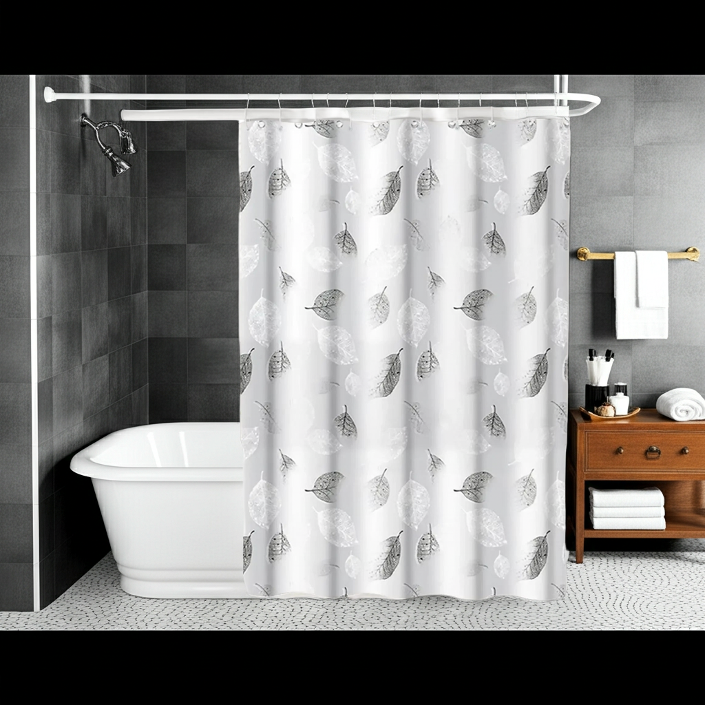 1pc Leaf Pattern Plastic Shower Curtain