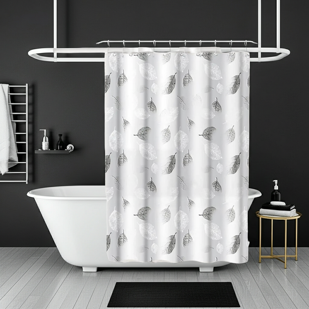 1pc Leaf Pattern Plastic Shower Curtain