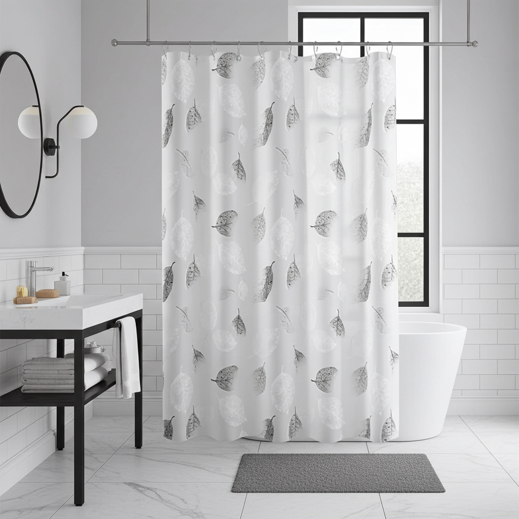 1pc Leaf Pattern Plastic Shower Curtain
