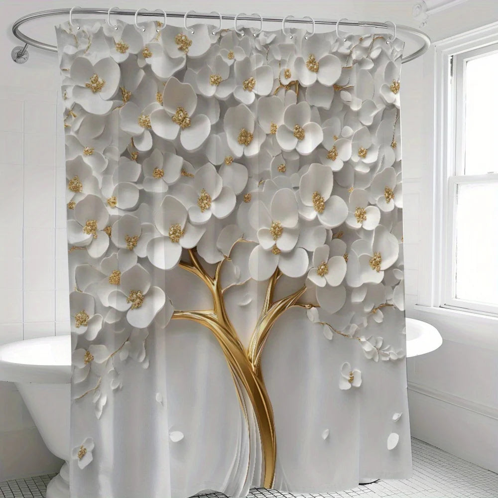 White Blossom Tree Shower Curtain