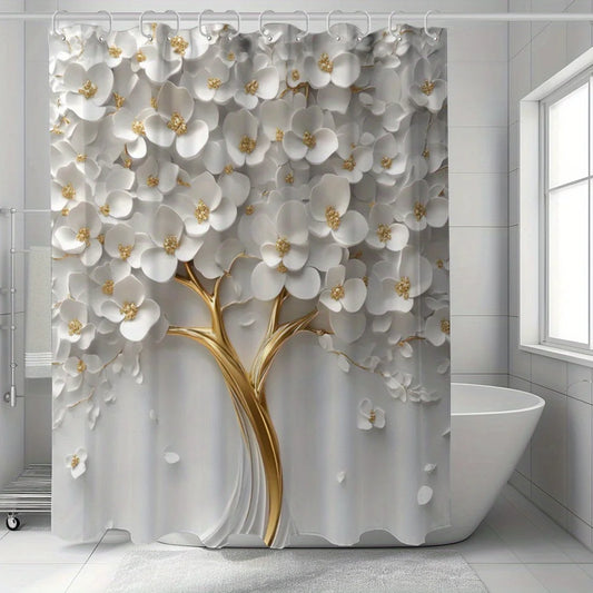 White Blossom Tree Shower Curtain - Elegant Bath Decor, Perfect for Those Who Love Nature-Inspired and Serene Designs