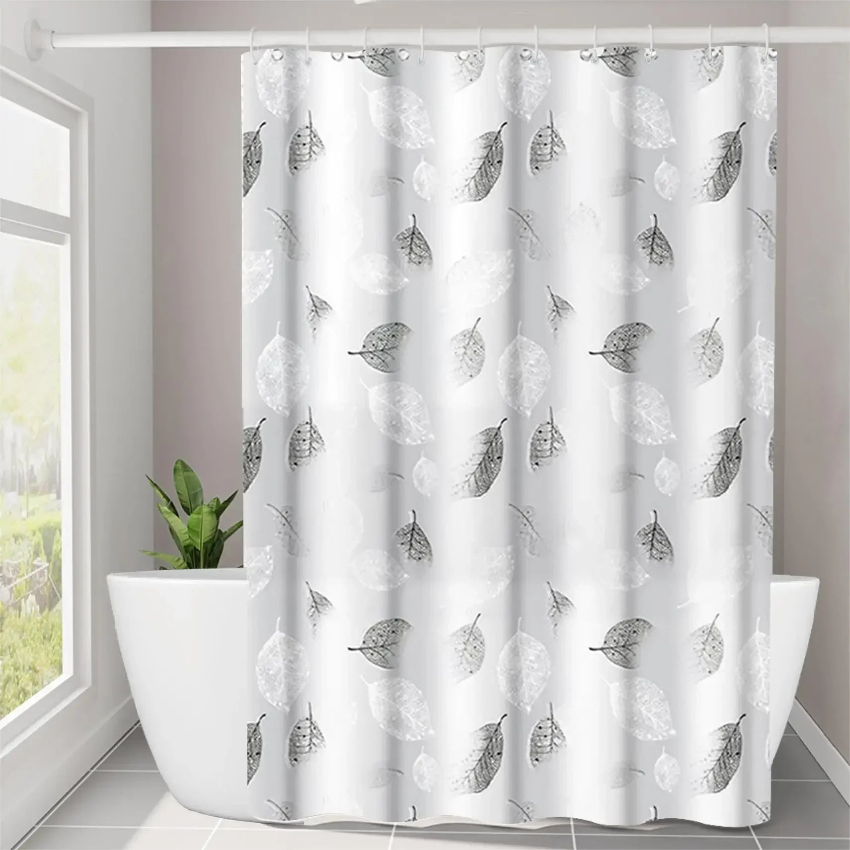 1pc Leaf Pattern Plastic Shower Curtain