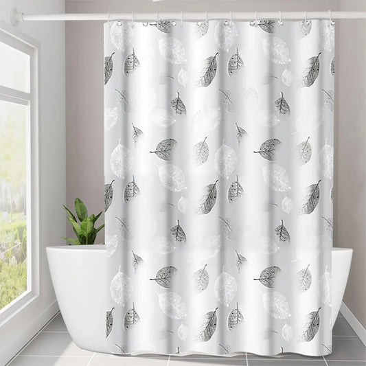 1pc Leaf Pattern Plastic Shower Curtain, Lightweight Bath Curtain Liner with Plastic Hooks, Transparent Curtain, Bathroom Decor
