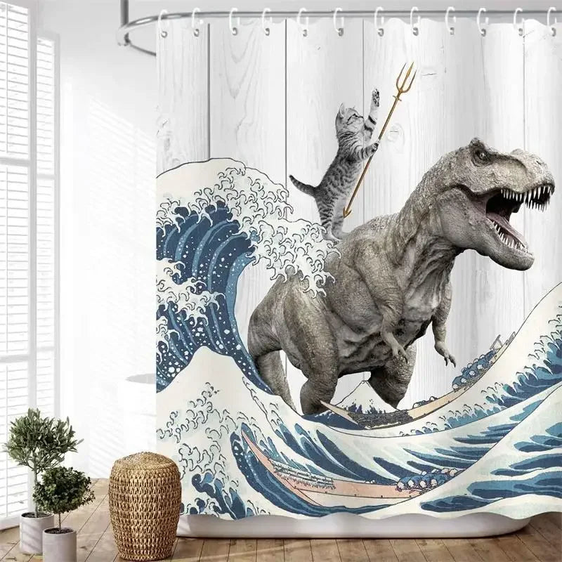 Cat Dinosaur Shower Curtain
