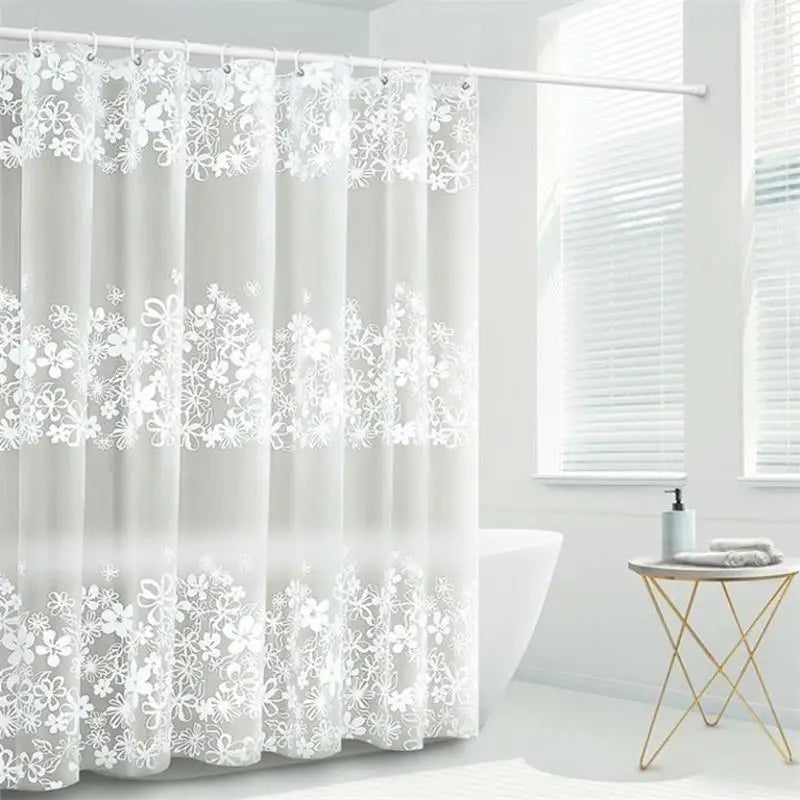 Bathroom Waterproof PEVA Shower Curtain Set With Hooks Bathtub White Flower Vine Mildew Proof Curtains Translucent Bath Screen