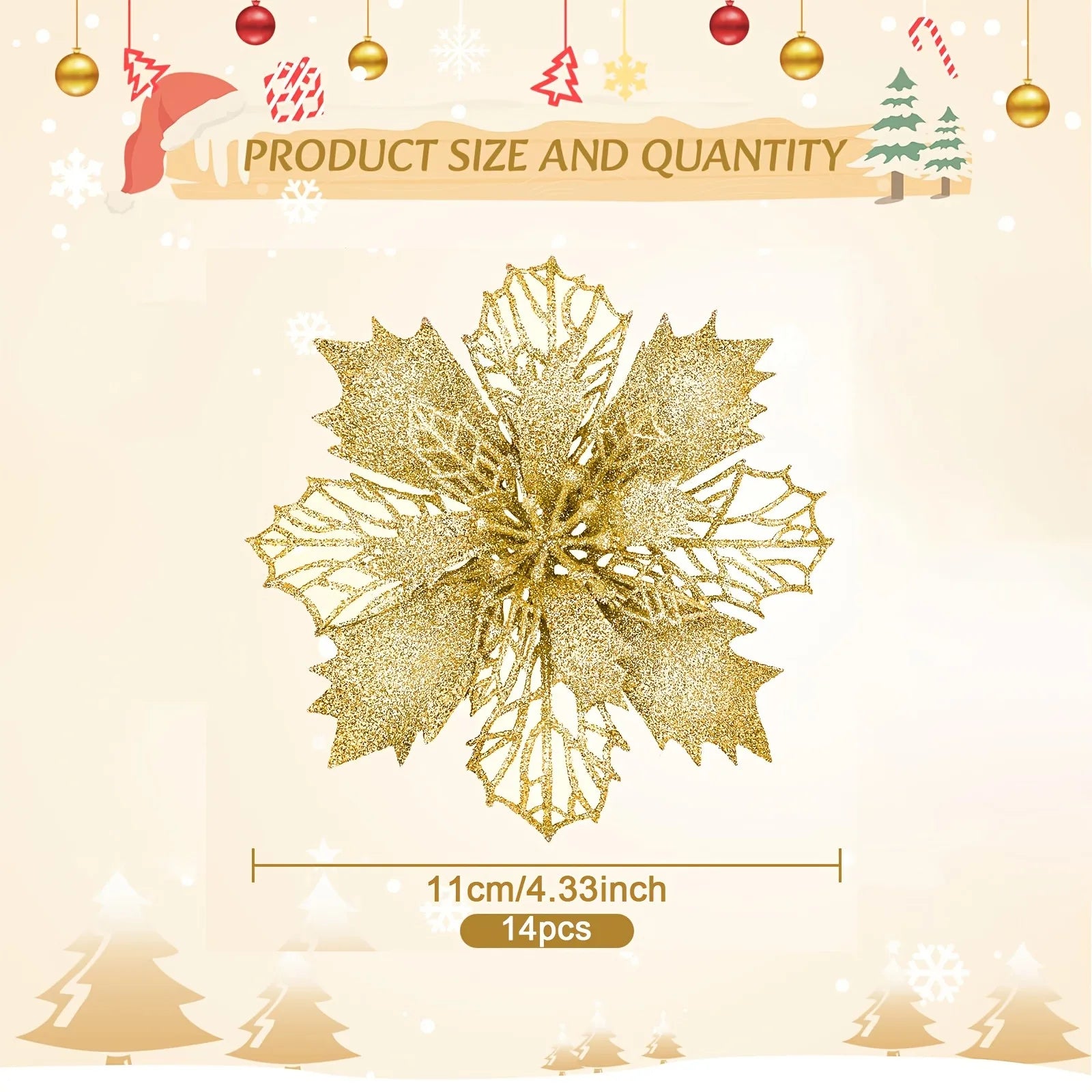 14pcs 11cm Artificial Flowers – Xmas Decor