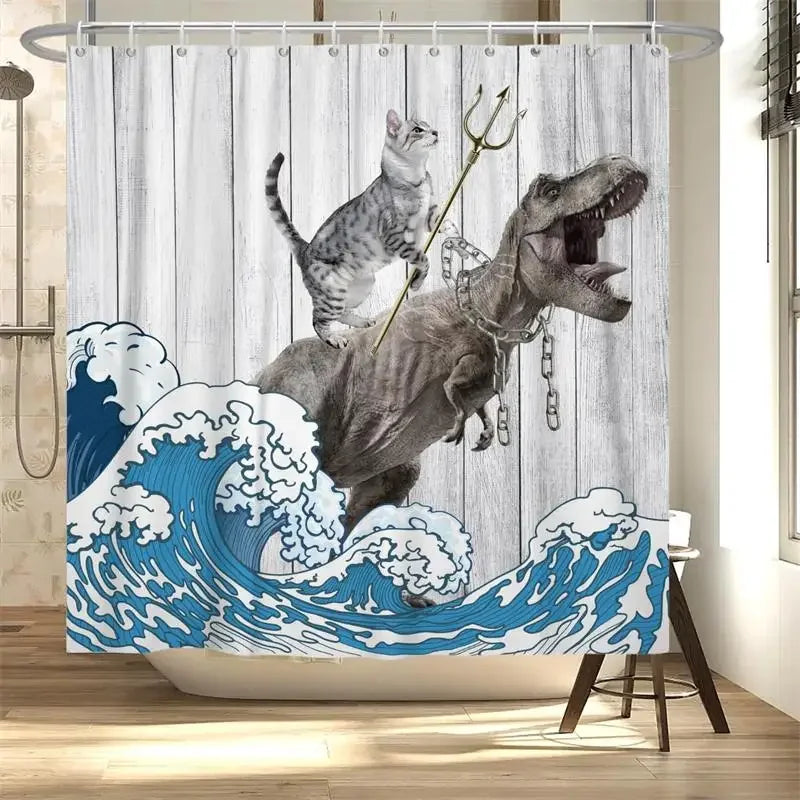 Cat Dinosaur Shower Curtain