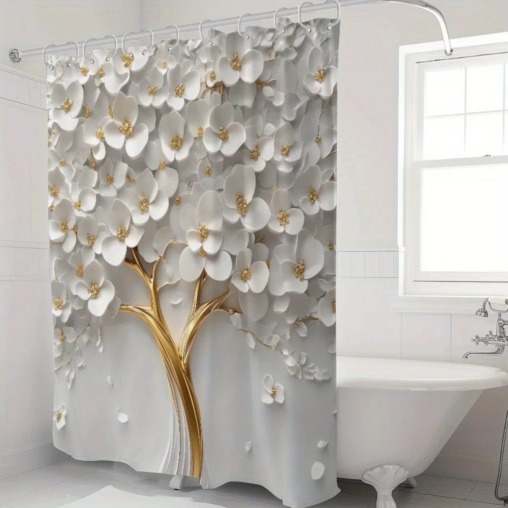 White Blossom Tree Shower Curtain